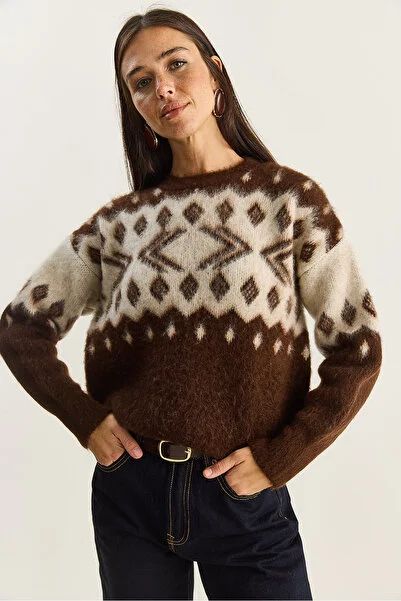 Brown And White Fair Isle Knit Sweater